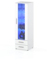 WITRYNA STOJĄCA KOMODA SŁUPEK Z SZYBĄ BIAŁY POŁYSK LED 60 cm