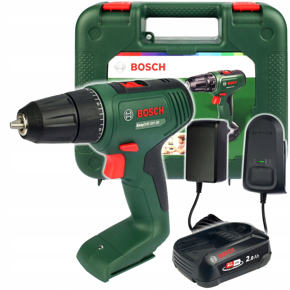 Wkrętarka Akumulatorowa Bosch Easydrill 18v 38nm 1x2,0ah Duża Moc + Walizka