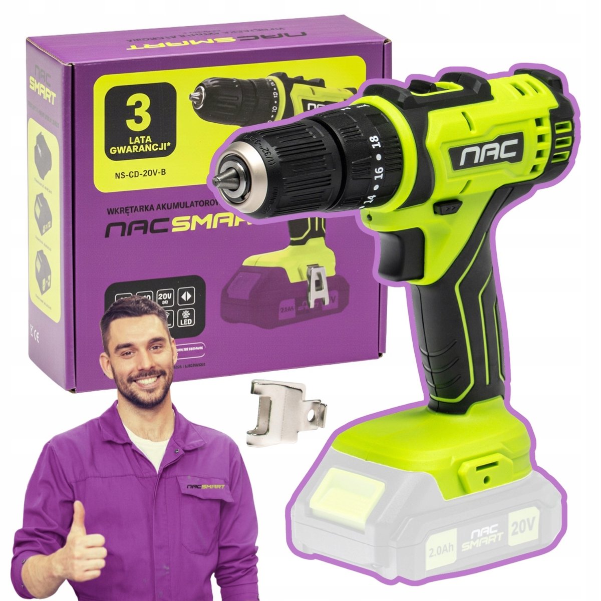 WKRĘTARKA AKUMULATOROWA NAC SMART 20V 2 BIEGI 40NM LAMPKA LED BODY BEZ AKU