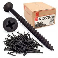 Wkręty do płyt gipsowych 70mm czarne fosfatowane GK 4,2x70 250szt