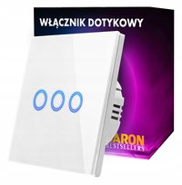WŁĄCZNIK Dotykowy,ŚCIEMNIACZ POTRÓJNY,BIAŁY SZKŁO