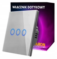 WŁĄCZNIK DOTYKOWY ŚWIATŁA POTRÓJNY LED SZKŁO SZARY