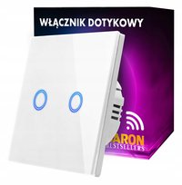 Włącznik dotykowy szklany światła biały podwójny WIFI + RF SMART Ewelink