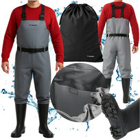 Wodery wędkarskie spodniobuty na ryby TRIZAND gumowe spodnie grube i długie + regulowane szelki rozmiar 41!