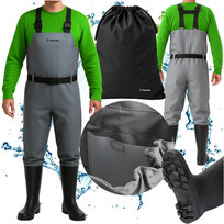 Wodery wędkarskie spodniobuty na ryby TRIZAND gumowe spodnie grube i długie + regulowane szelki rozmiar 43!