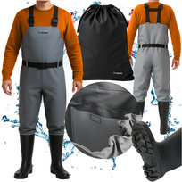 Wodery wędkarskie spodniobuty na ryby TRIZAND gumowe spodnie grube i długie + regulowane szelki rozmiar 45!