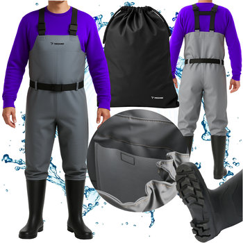 Wodery wędkarskie spodniobuty na ryby TRIZAND gumowe spodnie grube i długie + regulowane szelki rozmiar 46! - Trizand