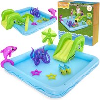 Wodny plac zabaw, basen ogrodowy dla dzieci: basen, zjeżdżalnia, fontanna, akwarium, plac zabaw, BESTWAY 53052