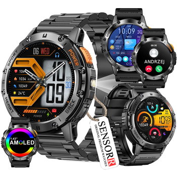 WOJSKOWY SMARTWATCH Zegarek Męski LATARKA Ciśnieniomierz ROZMOWY 530mAH AMOLED IP68 SENSORR - SENSORR