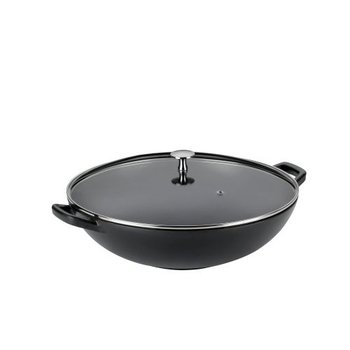 Wok ze szklaną pokrywą Kela, żeliwo emaliowane, śred.36 cm, 4 l, wys. 10 cm, czarny - Kela