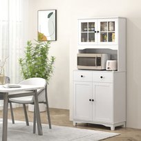 Wolnostojąca szafka kuchenna z blatem roboczym na mikrofalówkę i ekspres do kawy, szafki, drzwi szklane, biała