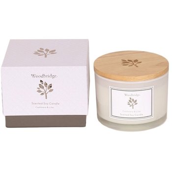 Woodbridge świeca zapachowa sojowa w szkle 3 knoty 370 g pudełko - Cashmere & Lilac - Woodbridge Candles