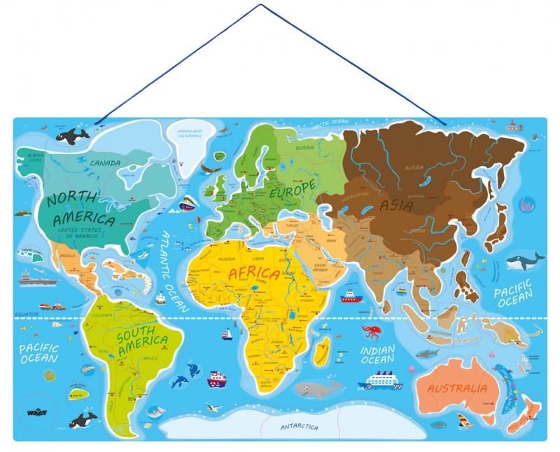 Woodyland, tablica edukacyjna Mapa świata, 2w1