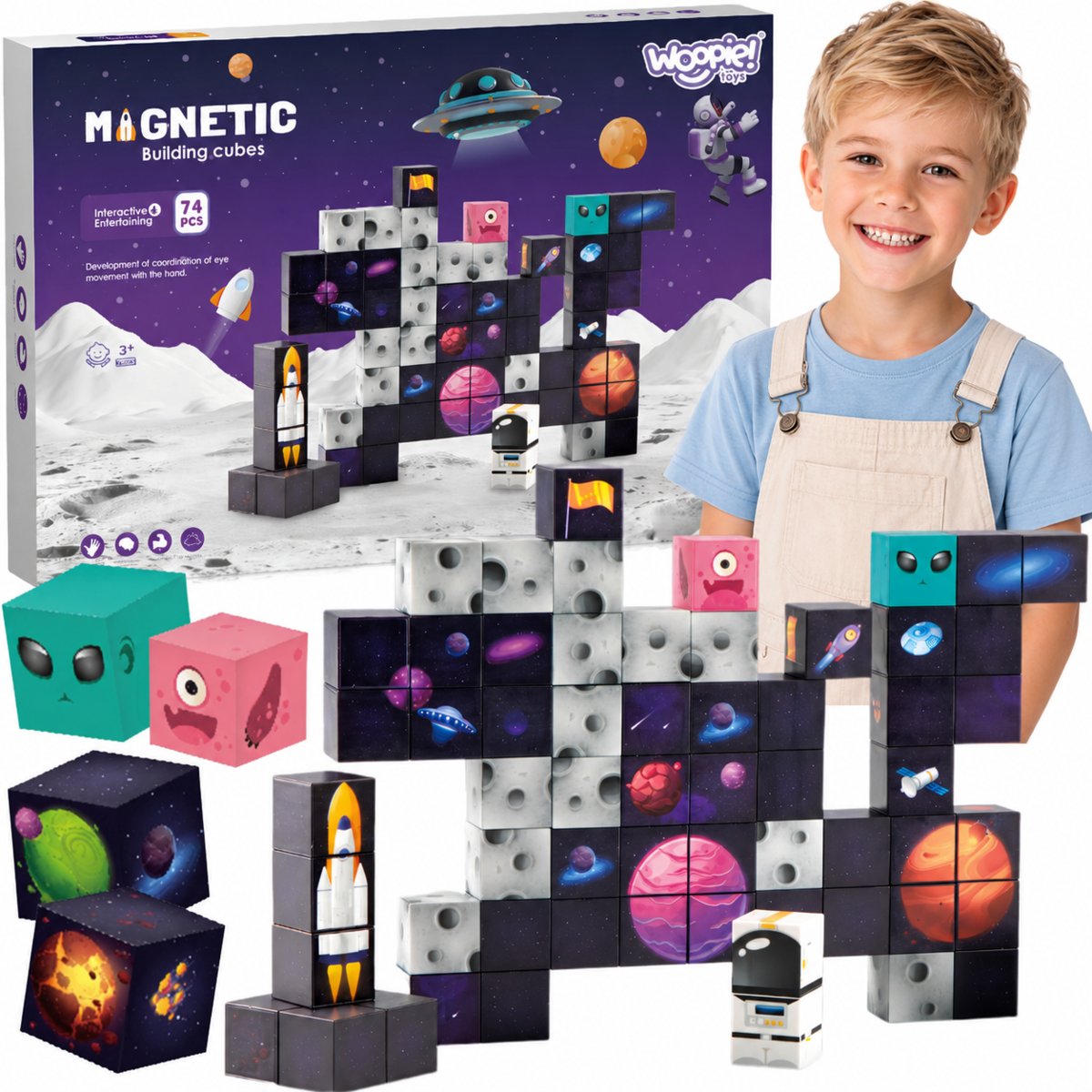 WOOPIE Magnetyczne Kostki Kosmos 74 el.
