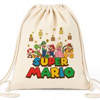 Worek EKO Beżowy SUPER MARIO GRA Gra Konsola Prezent Dla Dziecka Wiele Wz