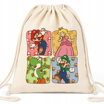 Worek EKO Beżowy SUPER MARIO POSTACIE Gra Prezent Dla Dziecka Wiele Wzorów