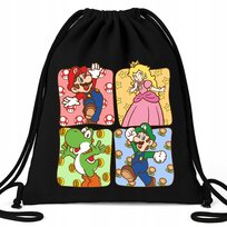 Worek EKO Czarny SUPER MARIO POSTACIE Gra Prezent Dla Dziecka Wiele Wzorów