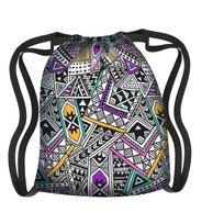 Worek-plecak Arco Design, wodoodporny, lekki, czarny, nadruk Kente, miejski, unisex, sznurowany, 47x39 cm
