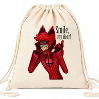 Worek Plecak BAWEŁNA Beżowy ALASTOR SMILE PREZENT HAZBIN HOTEL SERIAL WZORY