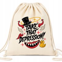 Worek Plecak BAWEŁNA Beżowy TAKE THAT DEPRESSION! HAZBIN HOTEL SERIAL WZORY