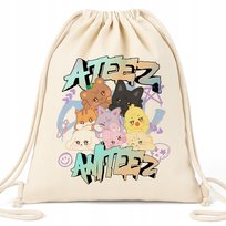 Worek Plecak EKO Bawełniany Beżowy ATEEZ Muzyka Kpop Idole Na Prezent