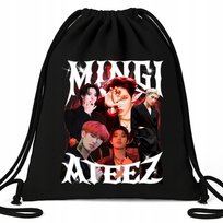 Worek Plecak EKO Bawełniany Czarny MIN GI ATEEZ Muzyka Kpop Idole Prezent