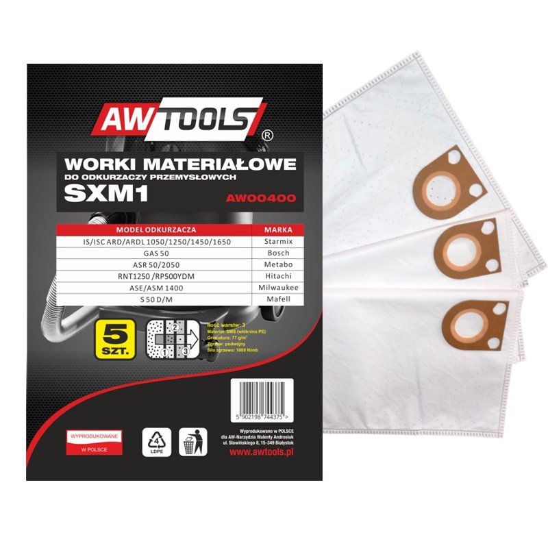 Worki do odkurzacza AWTOOLS AW00400, 5 szt.