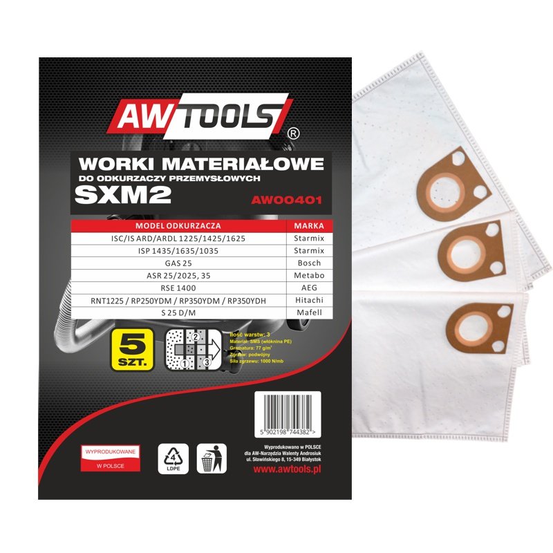Worki do odkurzacza AWTOOLS AW00401, 5 szt.