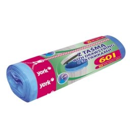 Worki na śmieci z taśmą YORK Lux, niebieskie, 60 l, 10 szt. - York