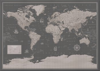 World Gray MAPA ŚWIATA stylizowana NA PŁÓTNIE jak obraz Canvas, ArtGlob - Artglob