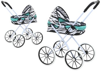 Wózek Dla Lalek Duże Koła Składany Zebra Turkus - Lean Toys