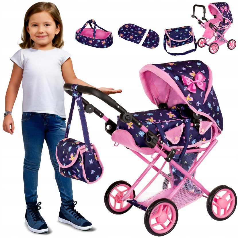 Wózek Dla Lalek Głęboki Spacerówka Gondola 3W1 Kinderplay Torba Pościel