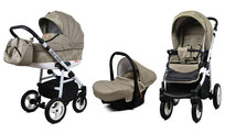 Wózek Dziecięcy 3w1 Gondola Spacerówka Fotelik Samochodowy BabyLux Alu Way Khaki Monstera Leaves Aluminium