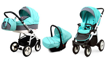 Wózek Dziecięcy 3w1 Gondola Spacerówka Fotelik Samochodowy BabyLux Alu Way Mint Aluminium - BabyLux