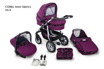 Wózek dziecięcy wielofunkcyjny 3w1 CORAL fiolet+kwiaty / KRASNAL - Inna marka
