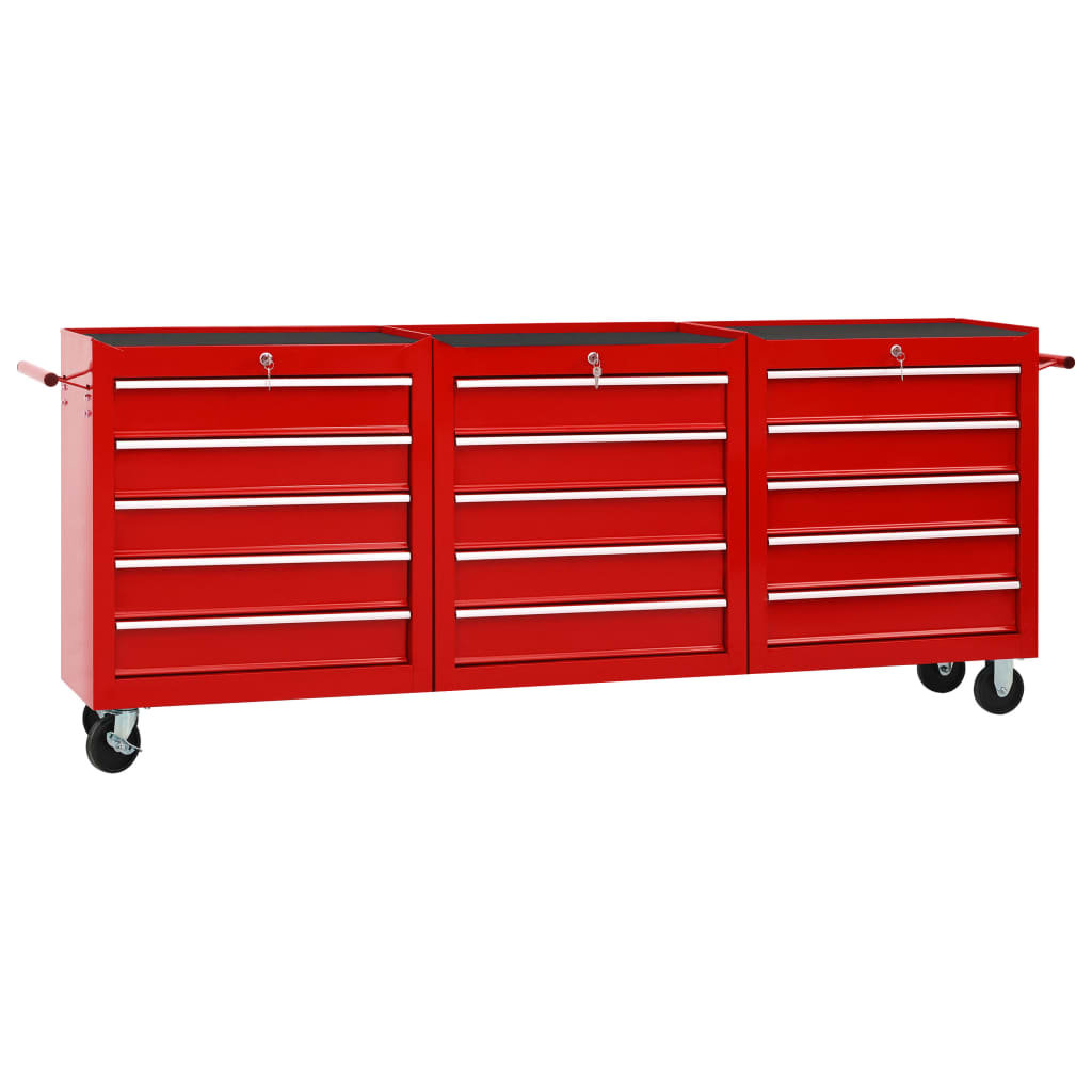 Zdjęcia - Skrzynka narzędziowa VidaXL Wózek narzędziowy z 15 szufladami , czerwony, 202x33x77,2 cm 