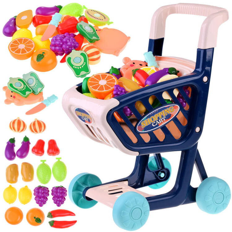 Zdjęcia - Zestaw do zabawy dla dzieci Wózek sklepowy + warzywa owoce do cięcia Zabawa w sklep 36 ele ZA4791
