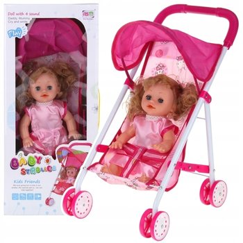 Wózek spacerowy dla lalek + lalka mówi mama - SuperZabaweczki