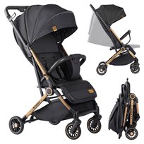 Wózek spacerowy Tulano Milan 35 z moskitierą, kompaktowy, 5,5 kg, składany, z pokrowcem na nogi, czarno-złoty