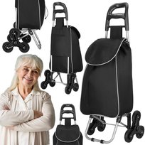 Wózek transporowy na zakupy 30 l torba zakupowa dla seniora na 6 kółkach, schodowa szaro-czarny