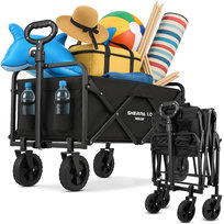 WÓZEK TURYSTYCZNY PLAŻOWY KEMPINGOWY SKŁADANY OGRODOWY KIESZENIE 100 KG CZARNY