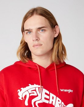 Wrangler 75Th Anni Hoodie Męska Bluza Logo Nadruk Chinese Red W645Htxcj-L - Inna marka