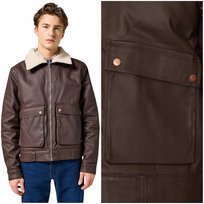 Wrangler AVIATOR Mole ocieplana brązowa kurtka pilotka na misiu REGULAR M Wrangler