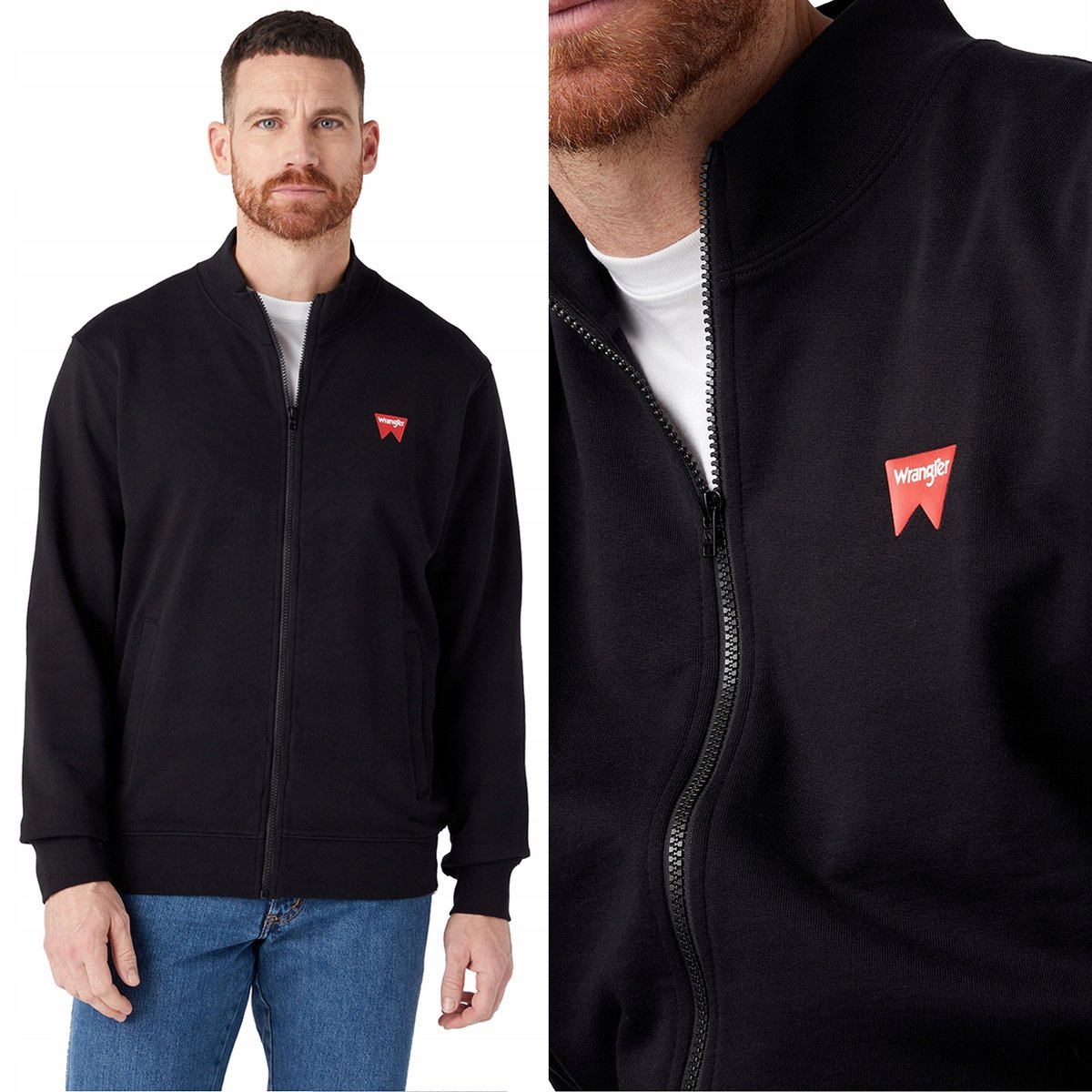Wrangler FUNNEL ZIP SWS Black REGULAR FIT CZARNA ROZPINANA BLUZA Z LOGO ...