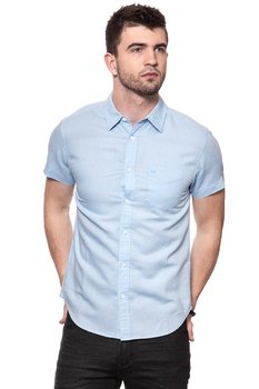 Wrangler, Koszula męska, Ss 1 Pkt Shirt Chambray Blue W5860Louv, rozmiar S - Wrangler