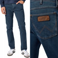 Wrangler LARSTON SLIM Blue Grey SPODNIE JEANSOWE CIEMNY DżINS W34 L32 Wrangler