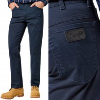 Wrangler TEXAS Dark Navy GRANATOWE PROSTE SPODNIE MATERIAŁOWE W32 L32