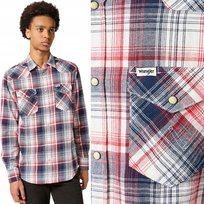 Wrangler WESTERN SHIRT Red Blue BAWEŁNIANA KOSZULA W KRATĘ REGULAR FIT M Wrangler