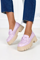 Wrzosowe mokasyny skórzane na platformie z łańcuchem PRODUKT POLSKI Casu 20127-39