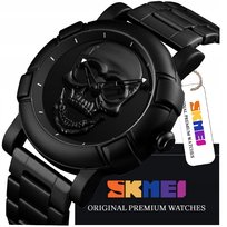 Wskazówkowy Zegarek Męski Skmei Trupia Czaszka Na Bransolecie Czarny Metal